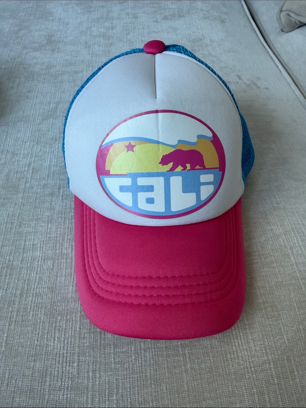 Cali Bear Colorblock Trucker Hat - Pink, White, Blue